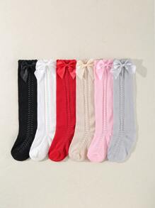 6pairs Baby Bow Decor Over The Calf Socks For Daily Life - Multicolor - View 1
