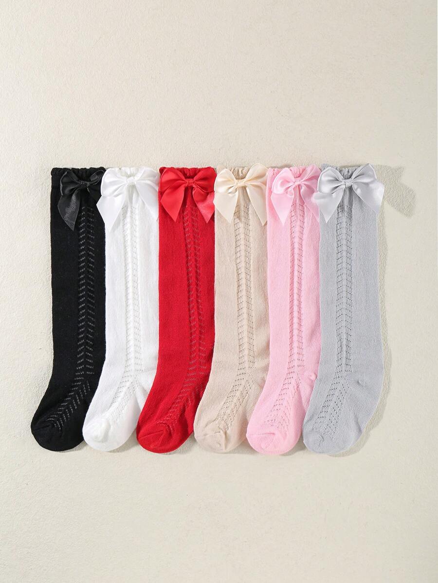 6pairs Baby Bow Decor Over The Calf Socks For Daily Life - Multicolor - View 1