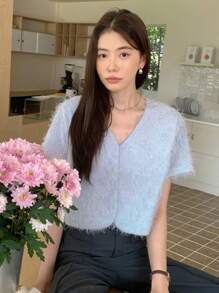 DAZY Jacke mit Crop Flauschig - Graublau - Übersicht 1