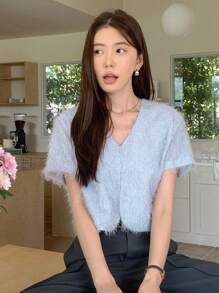 DAZY Jacke mit Crop Flauschig - Graublau - Übersicht 2