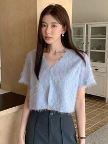 DAZY Jacke mit Crop Flauschig - Graublau - Übersicht 7