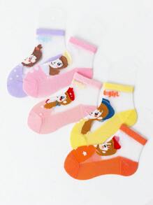 5雙女孩人像圖案可愛短襪適合夏天 - 彩色 - 查看 3