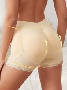 Women's Casual-Comfy Plain Apricot Shorts With Contrast Lace Trim, Butt And Hip Enhancer Underwear - Apricot - View 1