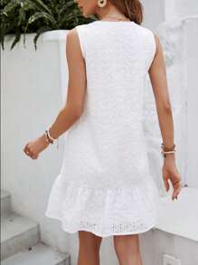 SHEIN VCAY 網眼刺繡荷葉邊娃娃裙 - 白色 - 查看 2