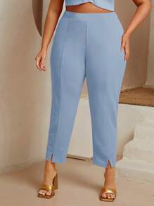 SHEIN SXY Quần Plus Size Chia màu trơn Giải trí - Màu xanh nhạt - Xem 1
