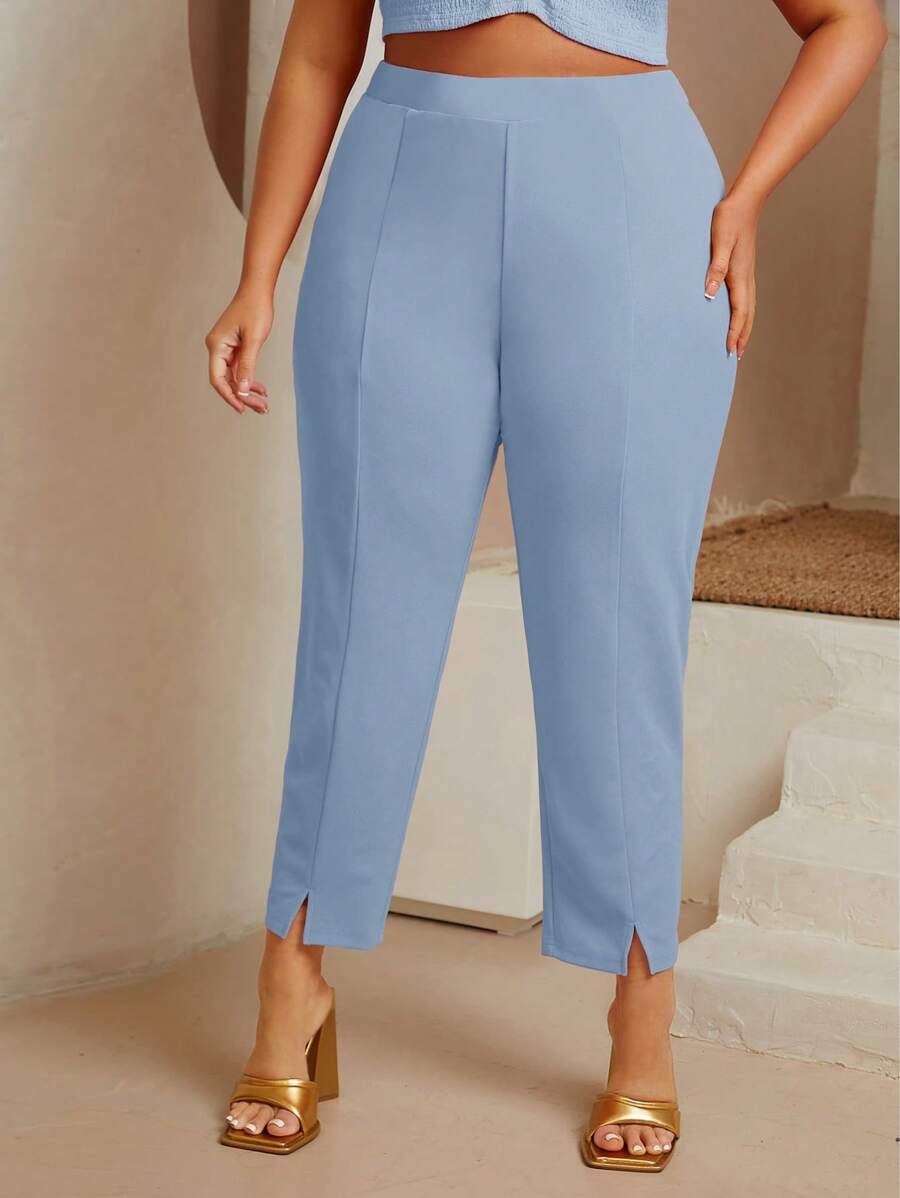 SHEIN SXY Quần Plus Size Chia màu trơn Giải trí - Màu xanh nhạt - Xem 1