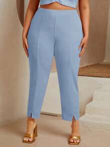 SHEIN SXY Quần Plus Size Chia màu trơn Giải trí - Màu xanh nhạt - Xem 3