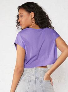 SHEIN BASICS Notched Neck Batwing Sleeve Crop Tee