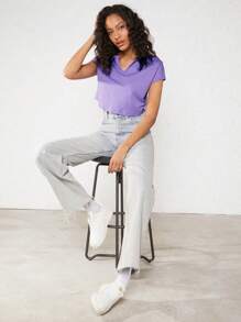 SHEIN BASICS Notched Neck Batwing Sleeve Crop Tee