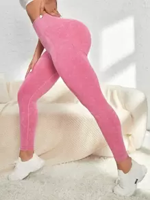 Yoga Basic Quần Leggings Thể thao Nữ màu trơn - Màu Hồng Tươi - Xem 1