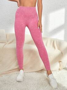 Yoga Basic Quần Leggings Thể thao Nữ màu trơn - Màu Hồng Tươi - Xem 2
