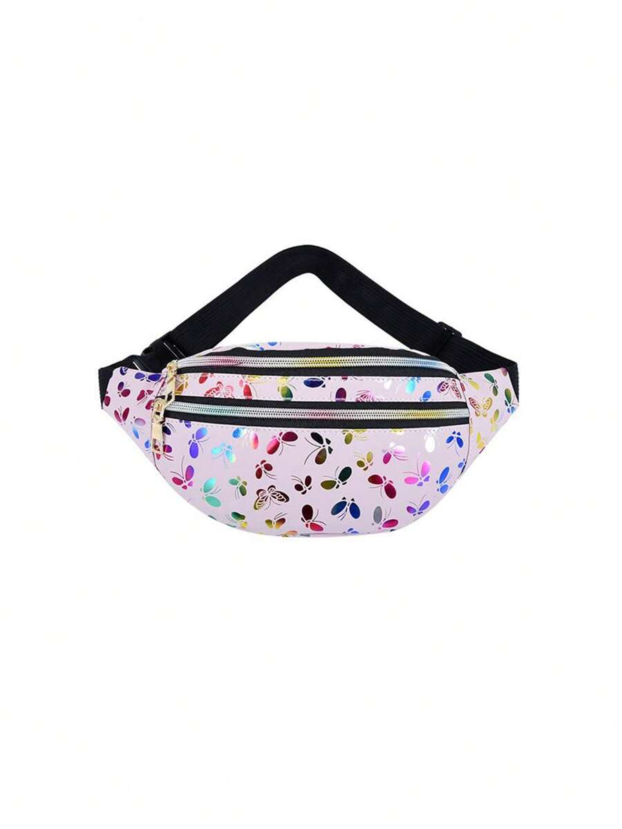 1pc Holographic Butterfly Pattern Running Bag - Baby Pink - View 1