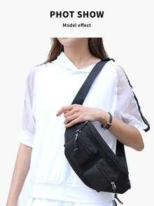 1pc Black Letter Label Decor Running Bag - Black - View 7