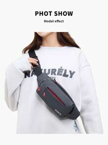 1pc Letter Graphic Waterproof Running Bag - Grey - View 3