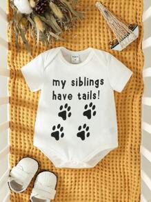 男嬰爪子和標語圖案連體衣 - 白色 - 查看 1