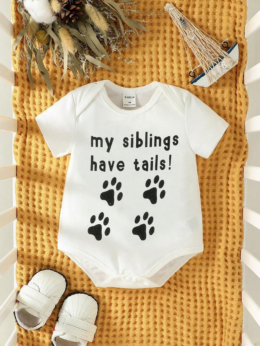 男嬰爪子和標語圖案連體衣 - 白色 - 查看 1