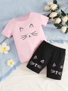 Baby Cartoon Graphic Tee & Shorts - Multicolor - View 5