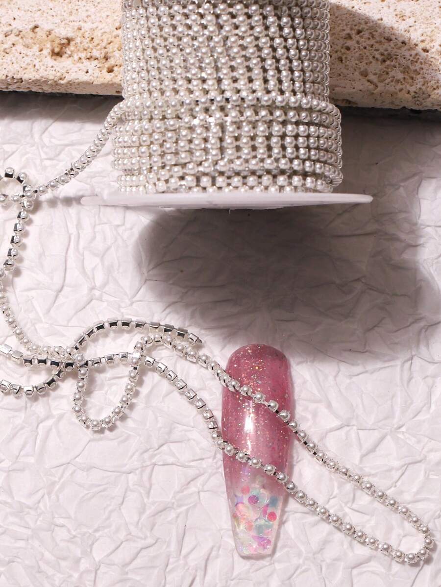 1入組9m珍珠鏈條設計美甲飾品 - 白色 - 查看 1