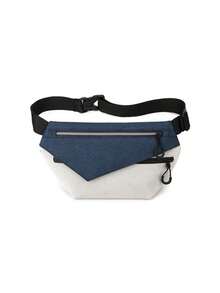 1pc Color Block Release Buckle Decor Running Bag - Blue and White - View 1
