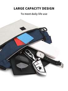 1pc Color Block Release Buckle Decor Running Bag - Blue and White - View 5