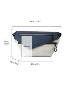 1pc Color Block Release Buckle Decor Running Bag - Blue and White - View 6