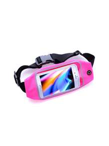 1pc Color Block Swimsuit Fabric Running Bag With Earphone Port - Hot Pink - View 3