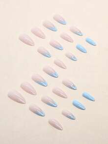 24 chiếc móng tay ngắn in hình trái tim hạnh nhân & 1 tấm băng keo & 1 dũa móng tay - Nhiều màu - Xem 3