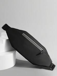 1pc Black PU Jogging Chest Bag - Black - View 1