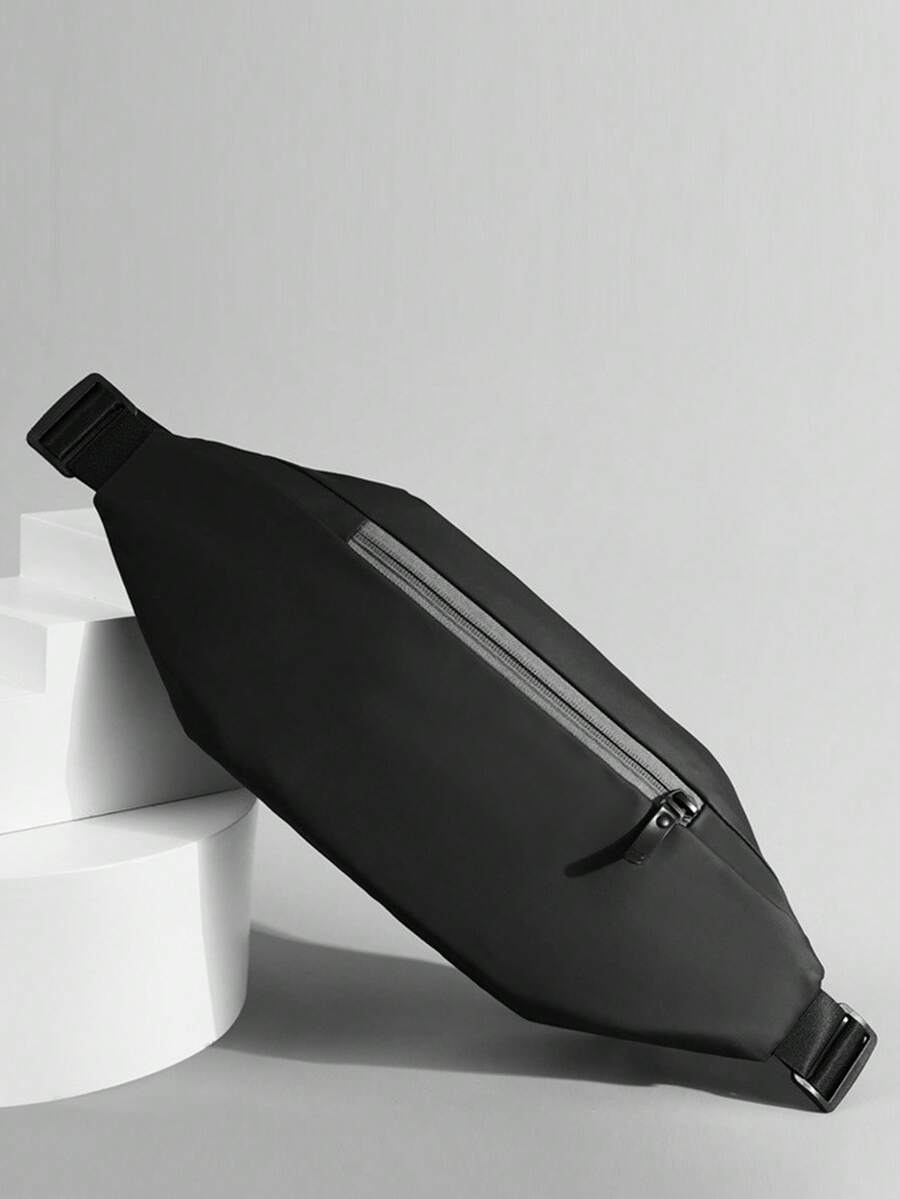 1pc Black PU Jogging Chest Bag - Black - View 1