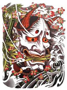 1 hoja Pegatina tatuaje demonio patrón - Multicolor - Ver 2