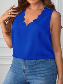 SHEIN Clasi Plus Scallop Trim Solid Top - Royal Blue - View 4