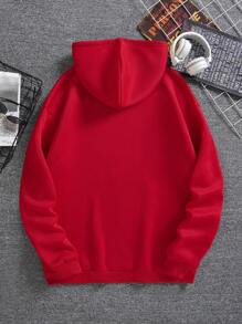 Manfinity Dauomo Men Cartoon & Slogan Graphic Drawstring Thermal Lined Hoodie - Red - View 2
