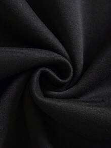 Men Cartoon & Slogan Graphic Drawstring Thermal Lined Hoodie - Black - View 6