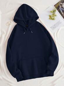 SHEIN EZwear Quần áo thể thao nữ Dây kéo Túi Đồ họa Slogan Giải trí - Màu xanh hải quân - Xem 2