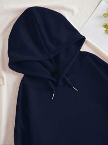 SHEIN EZwear Quần áo thể thao nữ Dây kéo Túi Đồ họa Slogan Giải trí - Màu xanh hải quân - Xem 4