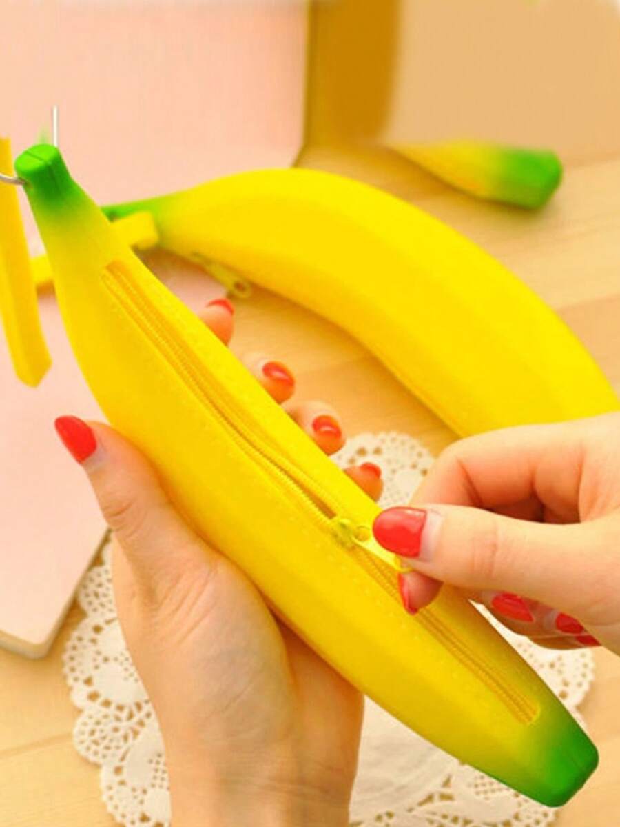 卡哇伊香蕉設計收納包,拉鍊便攜式零錢包,多功能戶外包