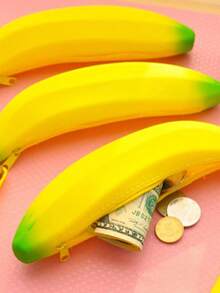 卡哇伊香蕉設計收納包,拉鍊便攜式零錢包,多功能戶外包 - 黃色 - 查看 3