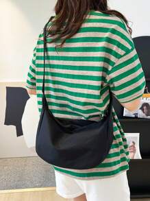 Medium Hobo Bag Solid Color Unisex Style - Black - View 3