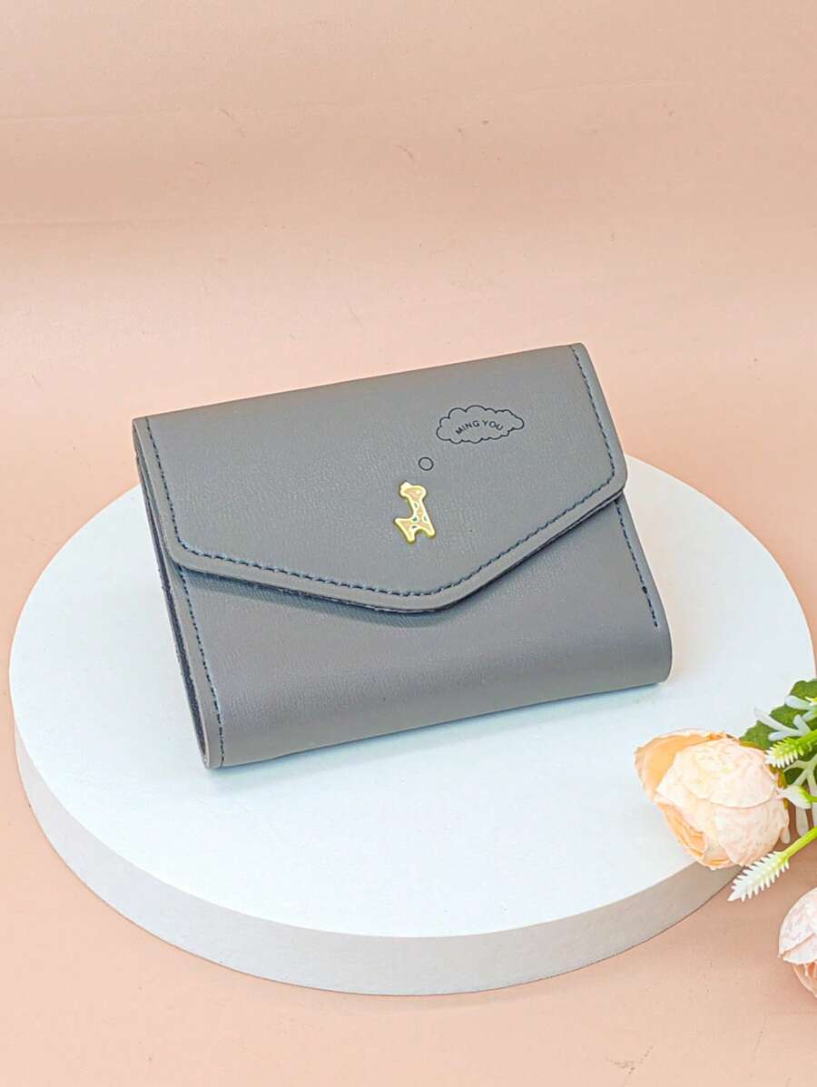 MINGYOU 字母細節短皮夾卡通圖案折疊 - 灰色 - 查看 1