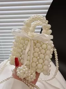 Túi đựng ngọc trai đính cườm Argyle hợp thời trang không thấm nước & kim cương giả, túi vuông nhỏ đính ngọc trai chuỗi trang trí PVC, túi trong suốt cho bữa tiệc, đám cưới, vũ hội và bữa tối, son môi, túi ngọc trai dành cho nữ, hoàn hảo cho lễ hội âm nhạc - trắng - Xem 2