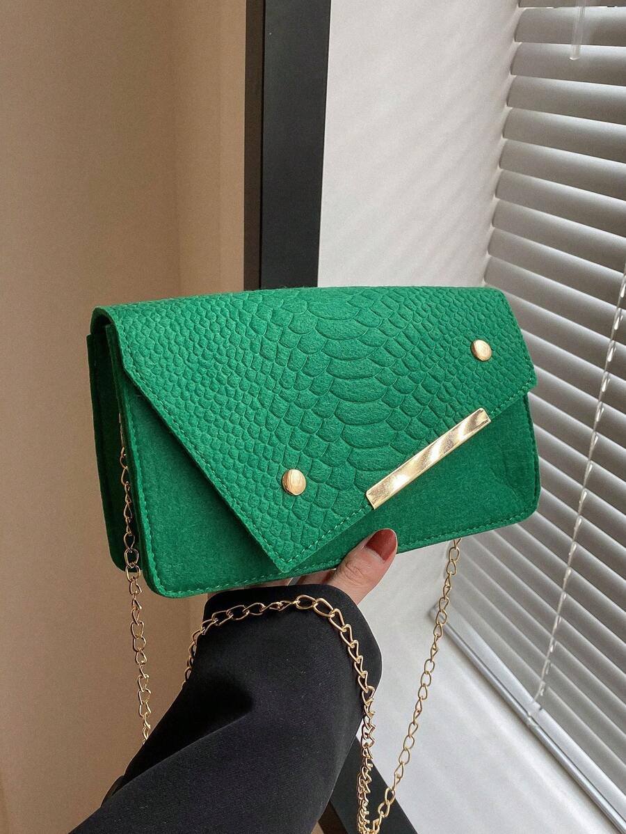 小方包鱷魚壓紋鏈條翻蓋 - 綠色 - 查看 1