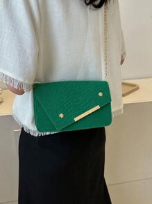 小方包鱷魚壓紋鏈條翻蓋 - 綠色 - 查看 6