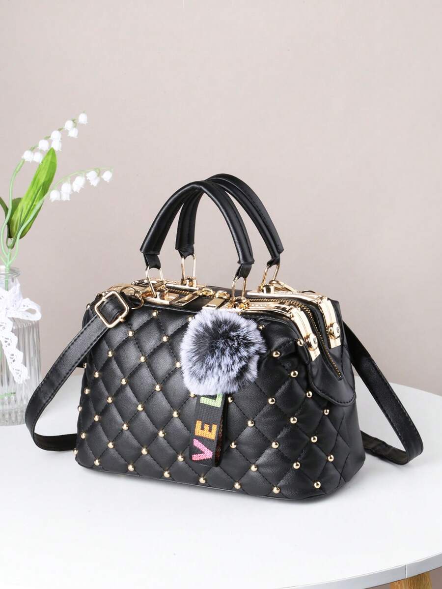 Bolsa cuadrada con diseño de tachuela punk correa ajustable PU - Negro - Ver 1
