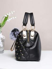 Bolsa cuadrada con diseño de tachuela punk correa ajustable PU - Negro - Ver 4