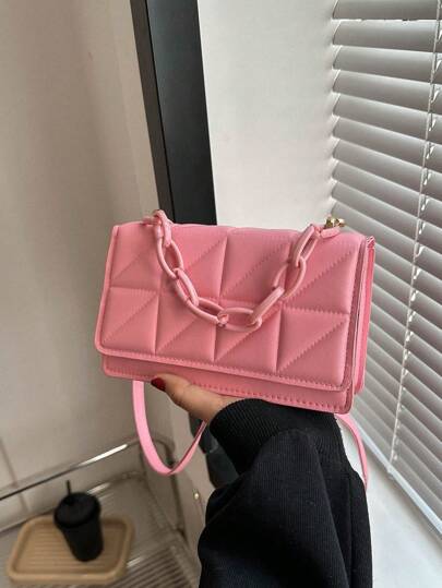 輕巧的商務休閒鏈條裝飾拼接式時尚方形袋，適用於青少年女孩、女性大學生、菜鳥和白領工人，非常適合辦公室、學院、工作、商務、上下班、戶外、旅行和外出活動