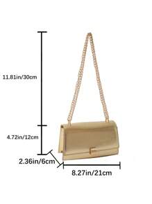 PU皮革方包金色鏈條 - 金色 - 查看 3