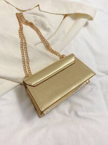 PU皮革方包金色鏈條 - 金色 - 查看 6