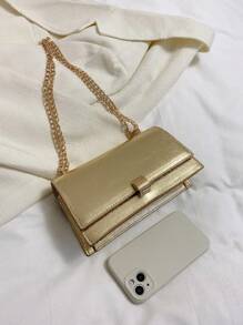 PU皮革方包金色鏈條 - 金色 - 查看 4