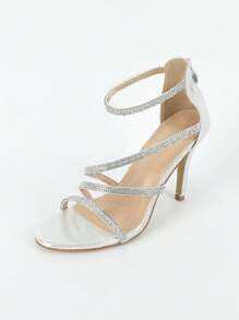 Kobiety Rhinestone Decor Stiletto Sandały na obcasie, Glamorous Party Sandały z paskiem na kostce