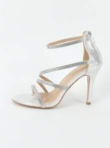Kobiety Rhinestone Decor Stiletto Sandały na obcasie, Glamorous Party Sandały z paskiem na kostce